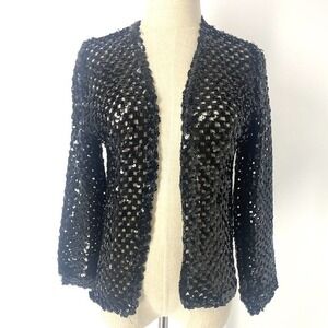 TOPPETTES Black Sequin Open‎ Front Evening Jacket Women’s Size S Dressy Cardigan
